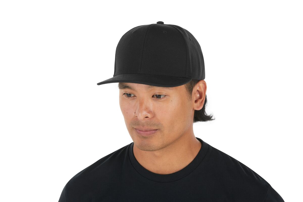 recycled-poly-classic-6-panel-hat-y6 WebPDP-HAT001002_Recycled_Poly_Classic_6Panel_Hat_Black_Studio_Harper_Studios_0723_Side_2__HAT001002OS.jpg