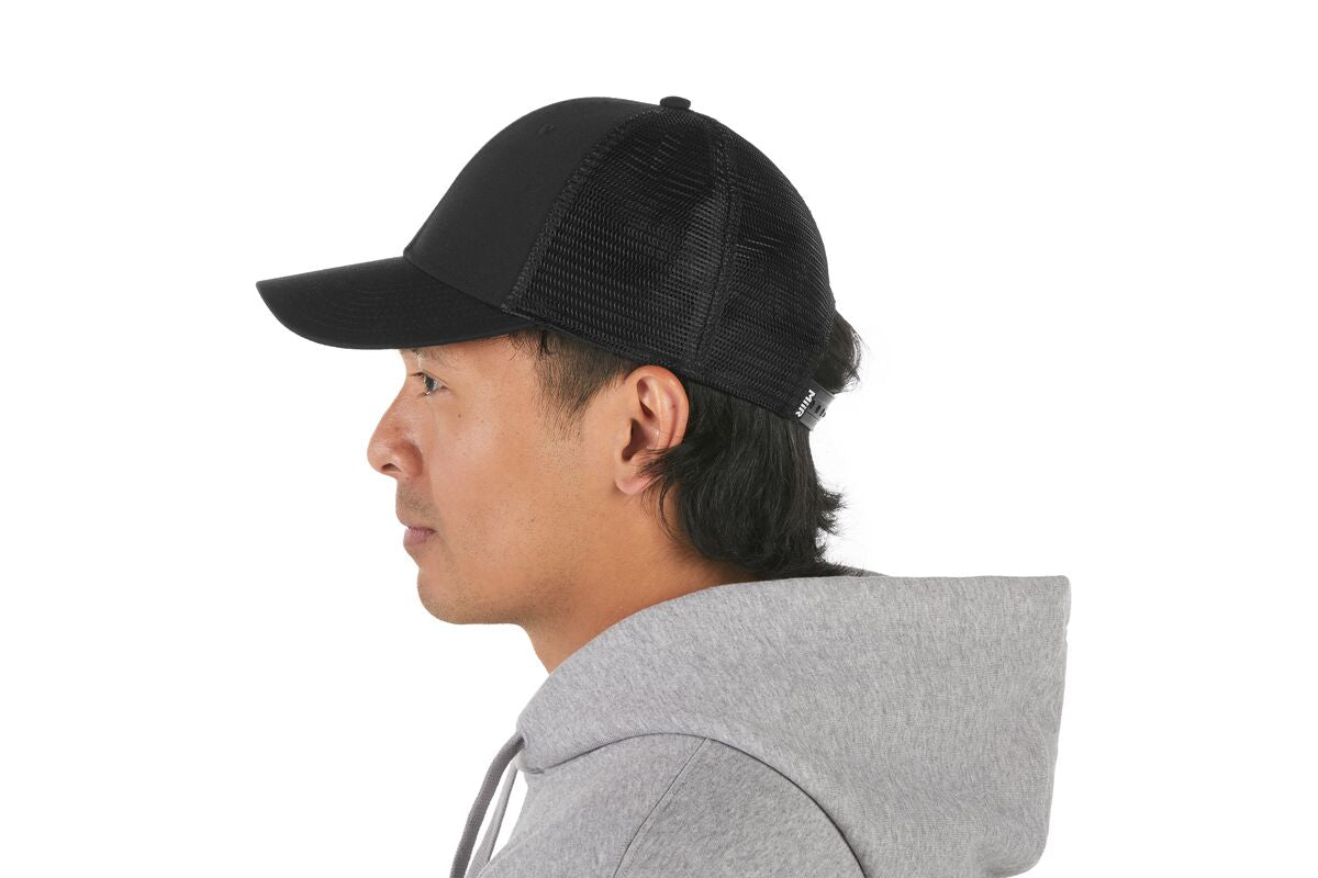recycled-poly-low-profile-trucker-hat-e4 WebPDP-HAT002002_Recycled_Poly_Low_Profile_Trucker_Hat_Black_Studio_Harper_Studios_0723_Back__HAT002002OS.jpg