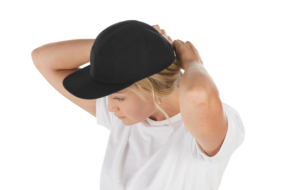 recycled-poly-flat-brim-5-panel-hat-x4 WebPDP-HAT003002_Recycled_Poly_Flat_Brim_5Panel_Hat_Black_Studio_Harper_Studios_0723_Side_4__HAT003002OS.jpg